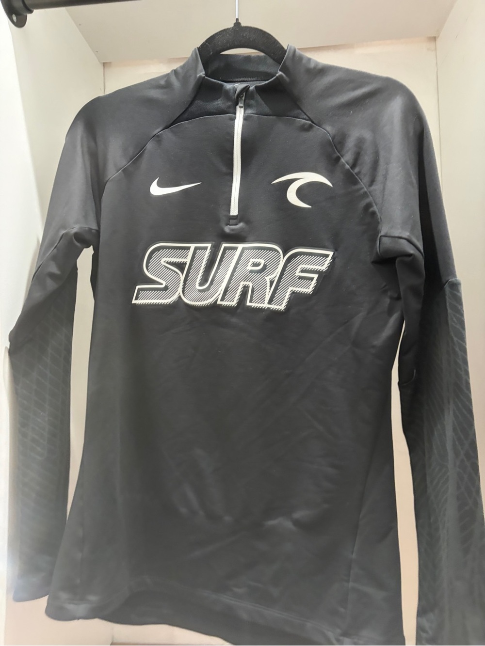 Nike Women’s Black Long-Sleeve Surf Rash Guard with White Logos